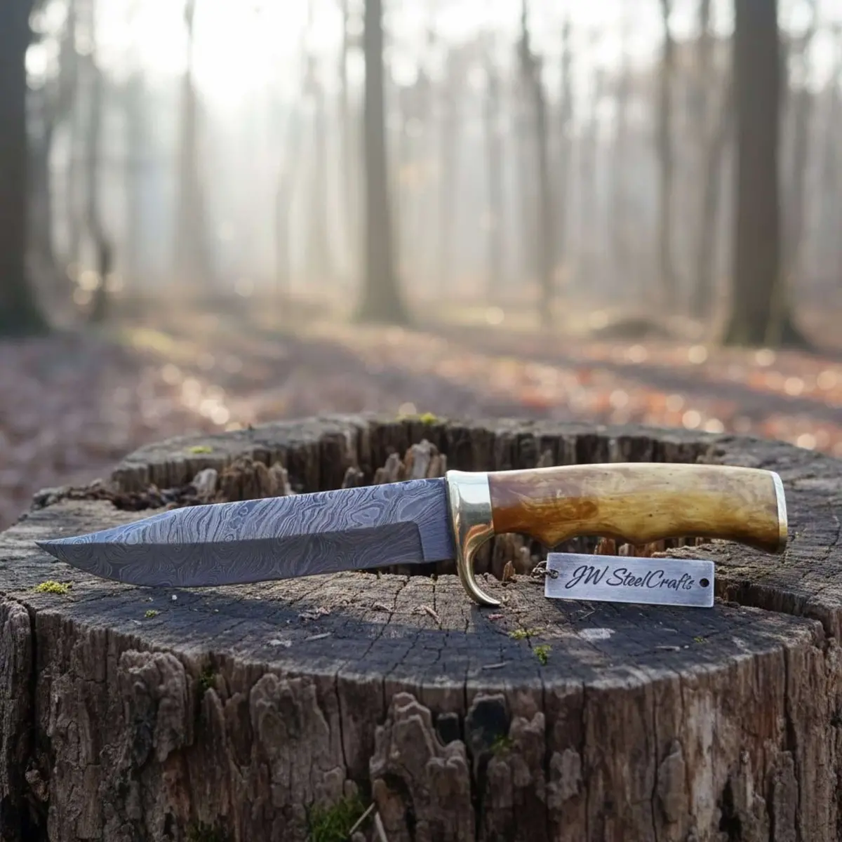 Sheffield Style Bowie Knife Damascus Clip Point Blade Brass Guard Bone Handle Handmade Fixed Blade 1