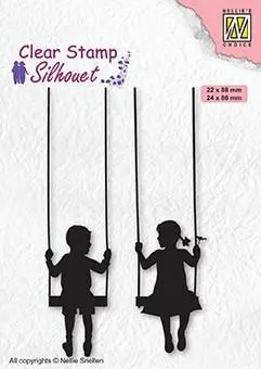 Clear Stamp Silhouette Boy & Girl Swinging 1