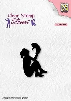 Nellie's Choice Clear Stamp Silhouette Teenagers Series Teengirl With Cat 1