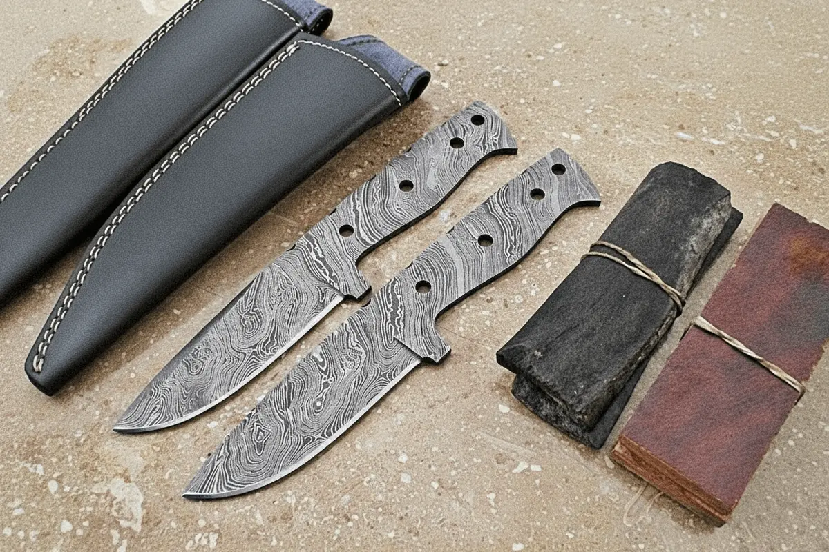 Skinner Blank Blades +2Leather Sheaths + Two Handle Materials Scales 1
