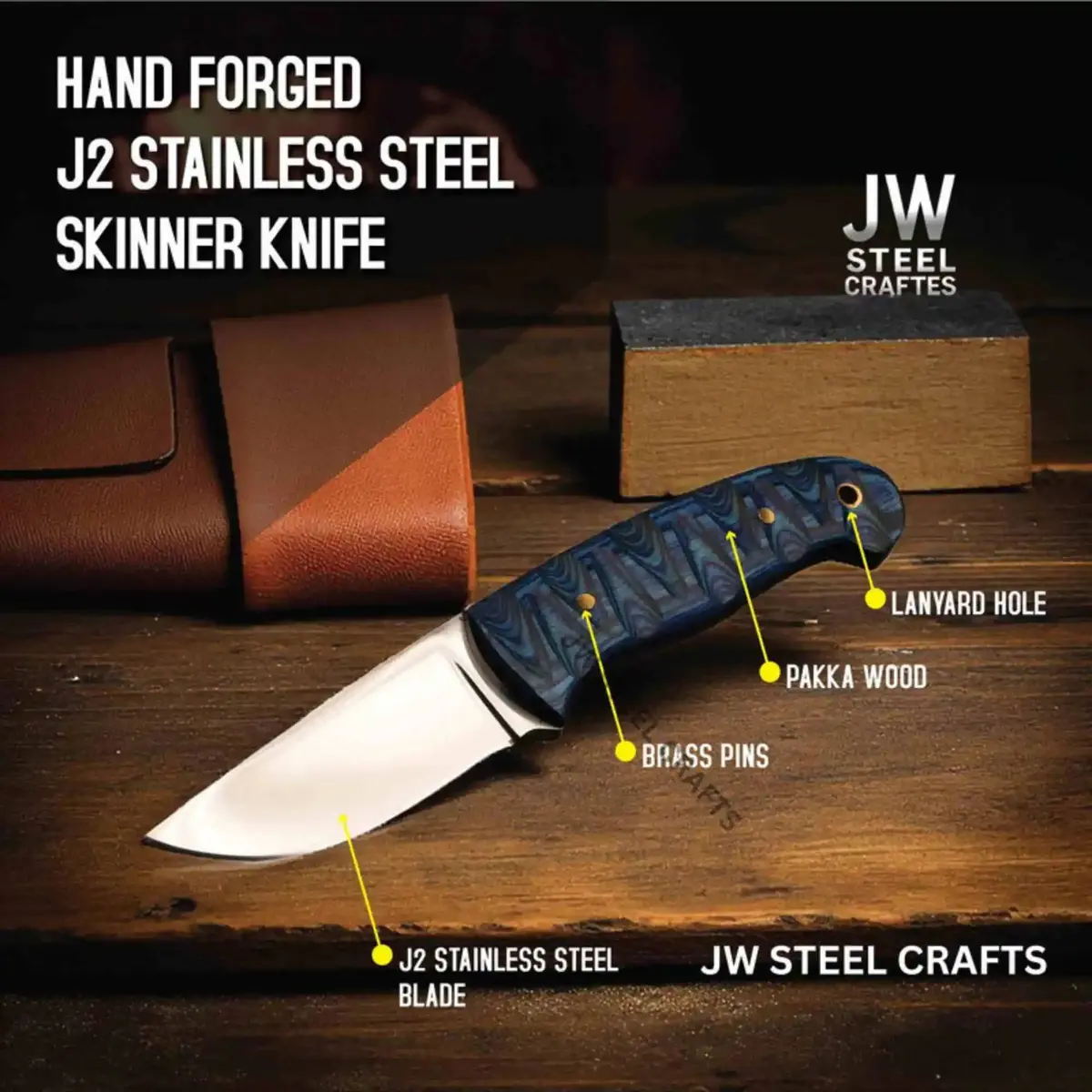 Skinner Knife J2 Stainless Steel Fixed Blade 1