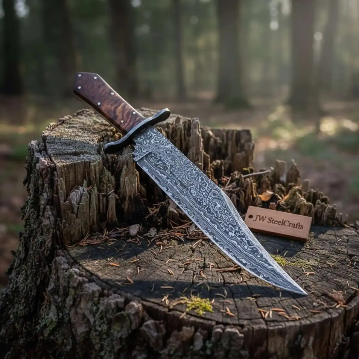 Handmade Victorian Style Bowie Knife With Damascus Steel Blade And Walnut Burl Handle 1