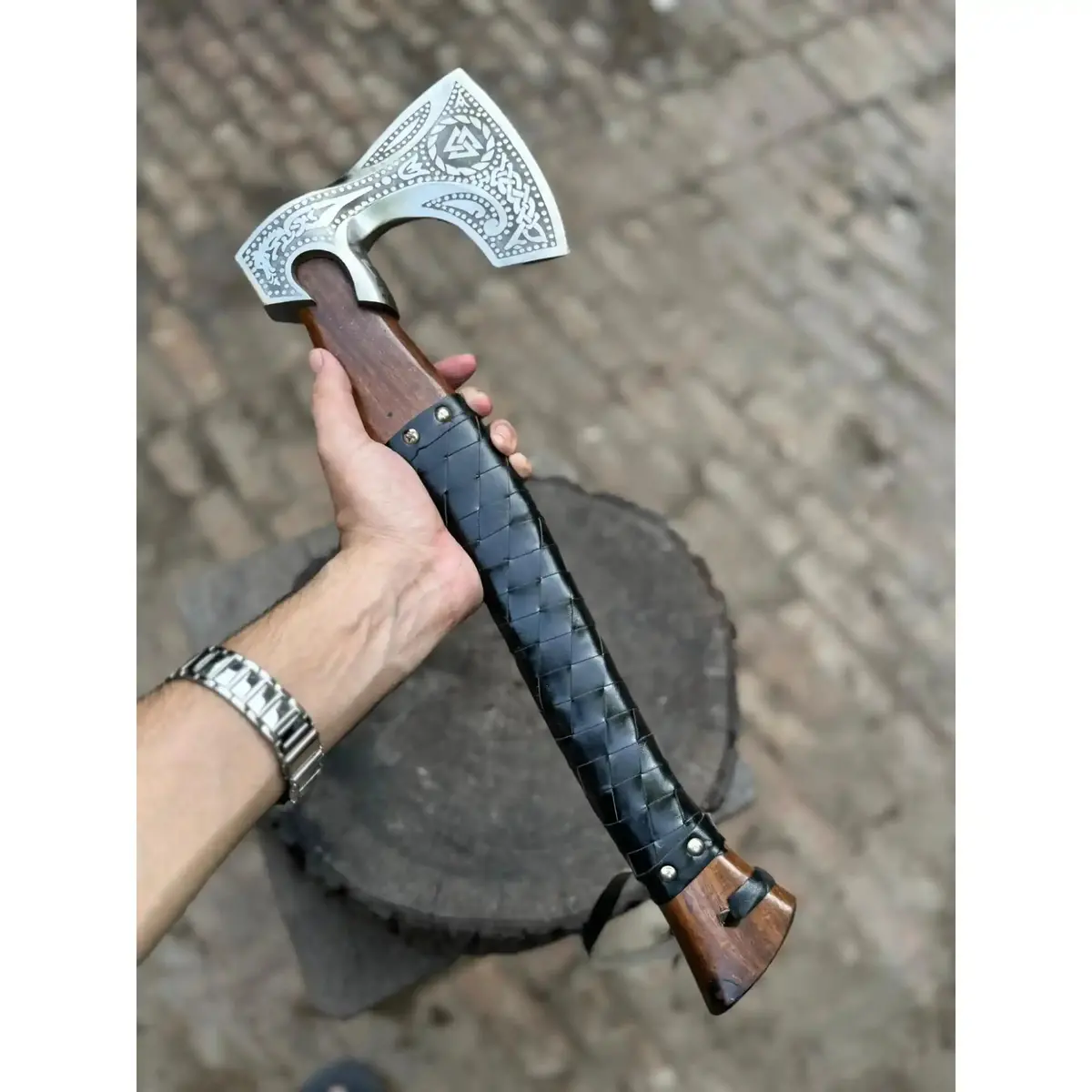 Viking Axe With Leather Wrapped Handle & Engraved Head – Jw Steelcrafts 2