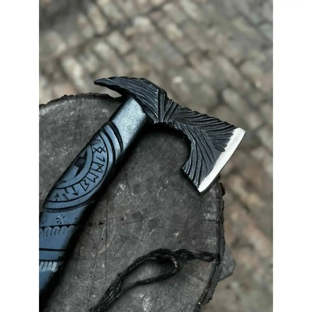 Hand Forged Viking Battle Axe With Carved Black Hardwood Handle 1