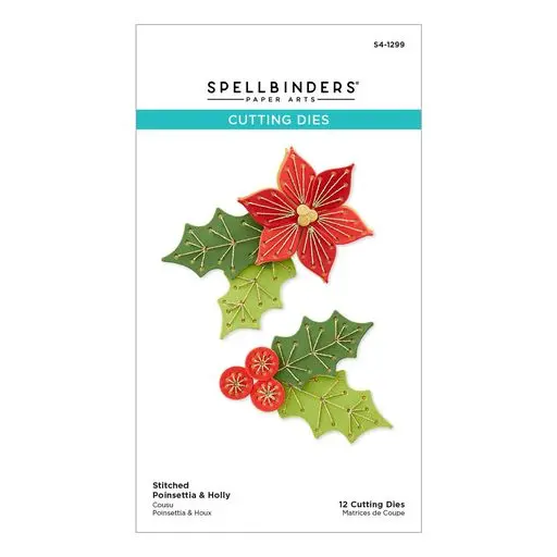 Stitched Poinsettia & Holly Etched Dies From The Christmas Collection 1